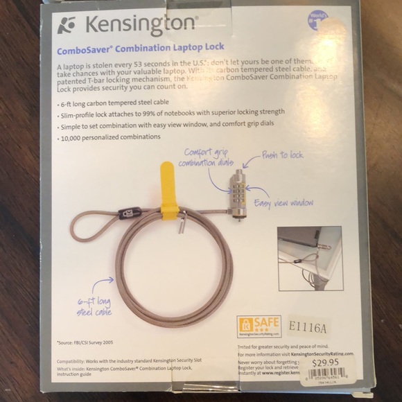 Kensington ComboSaver Combination Laptop Lock in unopened package - Picture 2 of 7